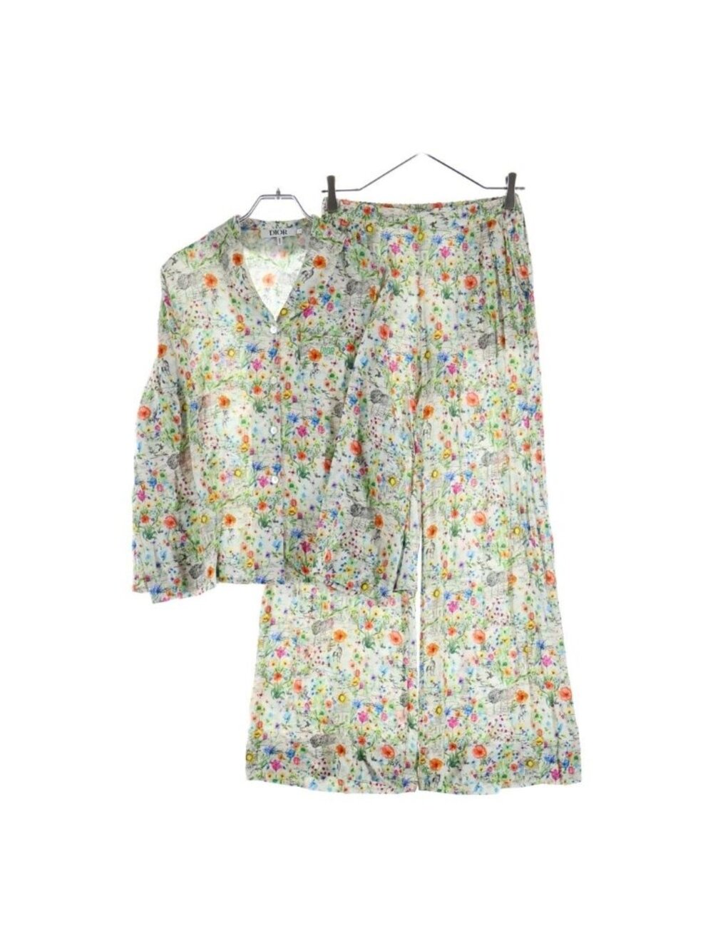 Dior Set Logo Embroidery Flower All Over Print Rayon Long Sleeve Shirt Easy